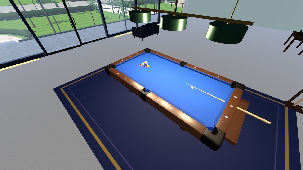 The table from above with the cue